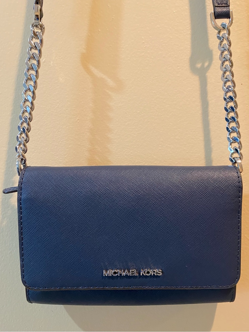 Michael Kors Navy Crossbody with Silver Chain